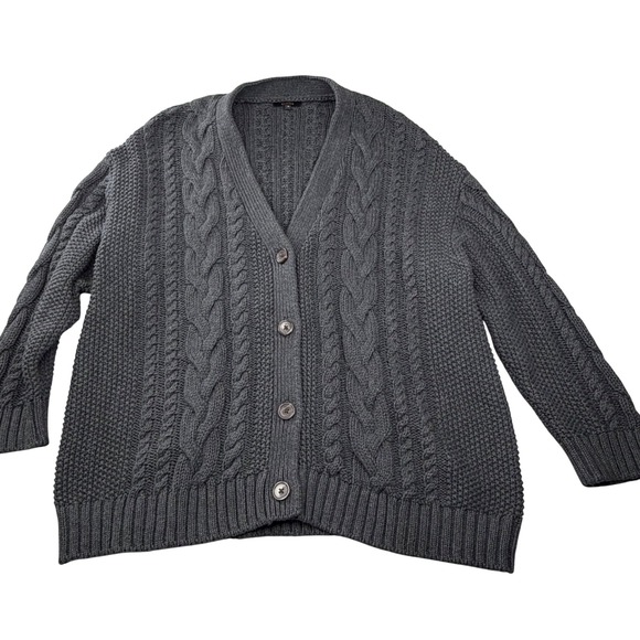 QUINCE Organic Cotton Cable Knit Cardigan Charcoal Chunky Classic Women's S - Picture 7 of 9